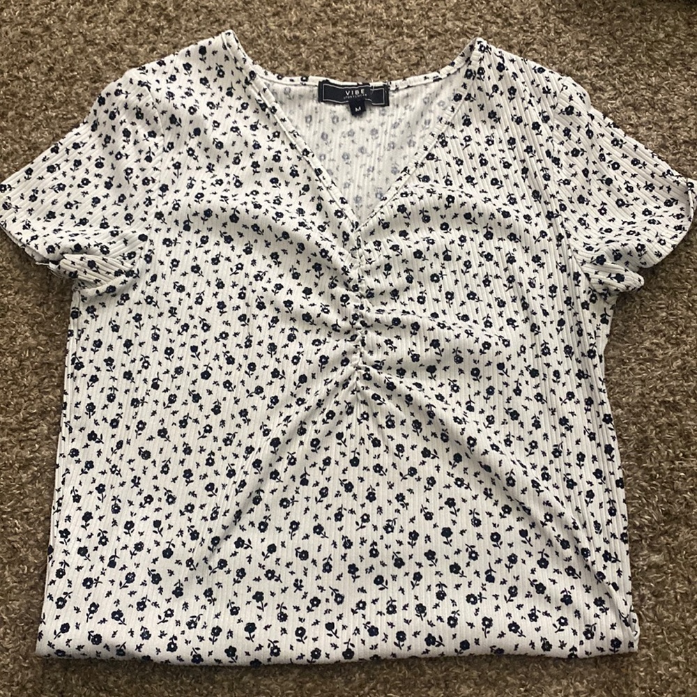 White Top with Black Flowers